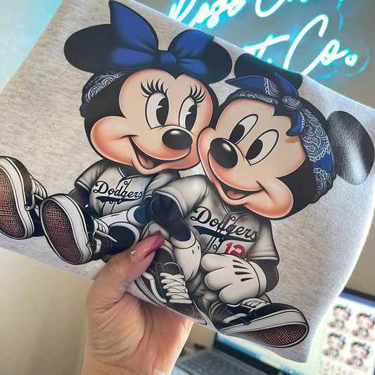 Dodgers Mickey Couple-Ash Grey Sweatshirt