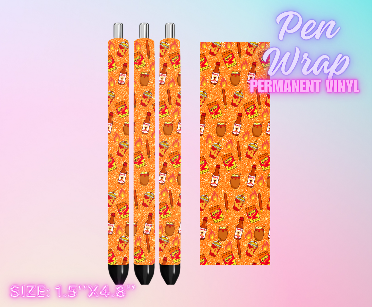 Vinyl Pen Wraps- Antojitos picosos Orange Glitter
