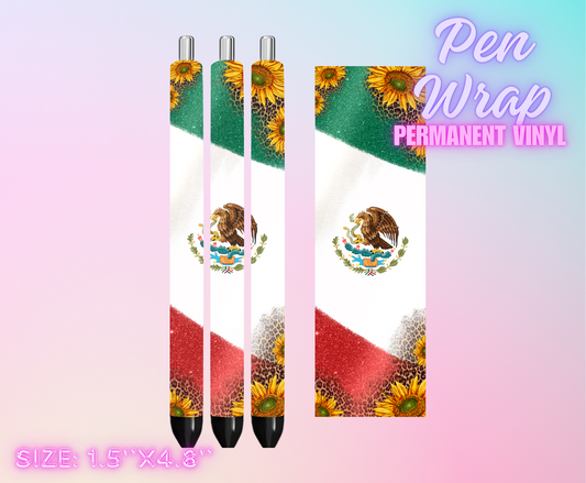 Vinyl Pen Wrap- Mexican Flag with Sunflowers