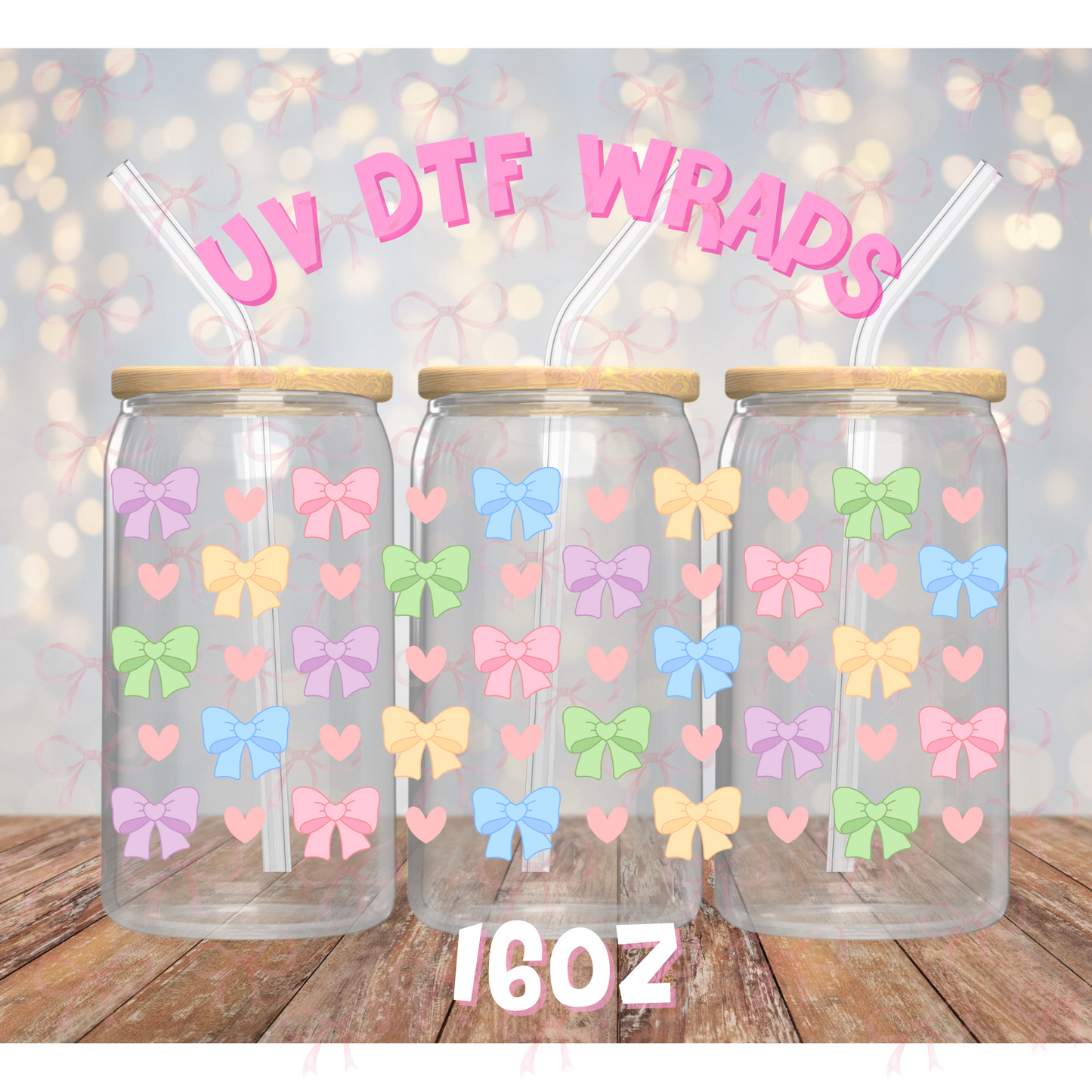 UV DTF WRAP- Cute Bows and Hearts