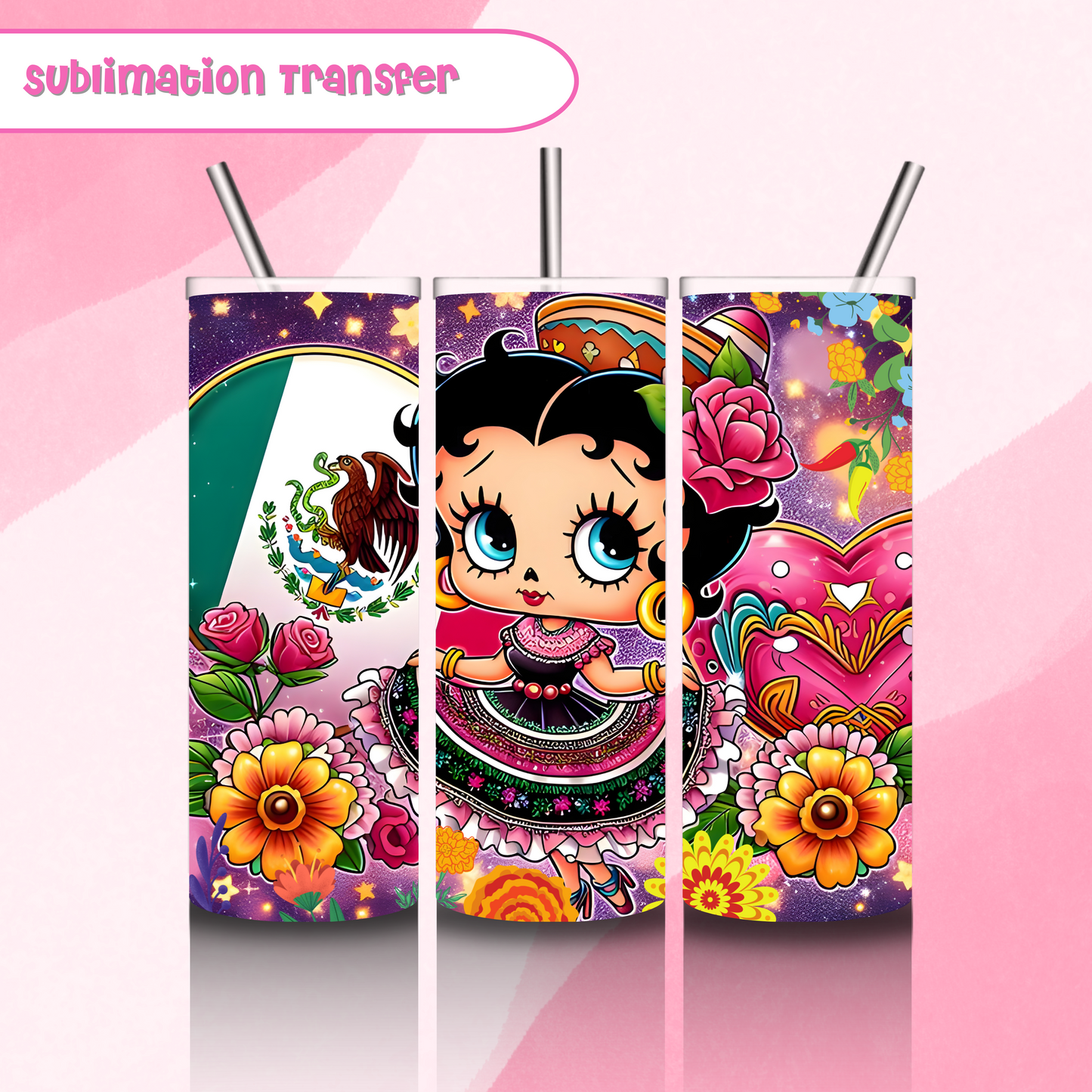 Sublimation Tumbler Transfer 20 oz- Betty Boo Mexicana
