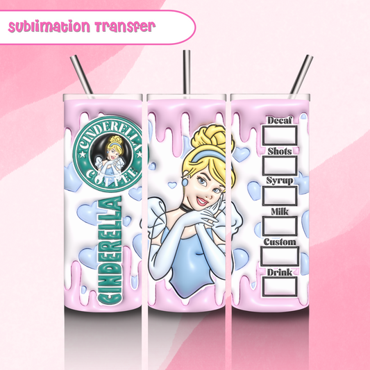 Sublimation Tumbler Transfer 20 oz- Cinderella Starbies