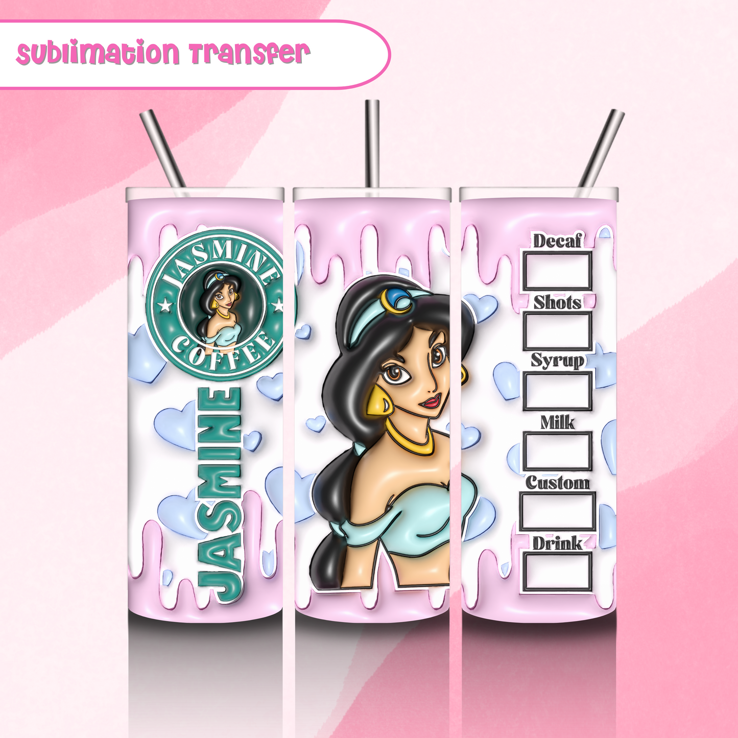 Sublimation Tumbler Transfer 20 oz- Jasmine Starbies