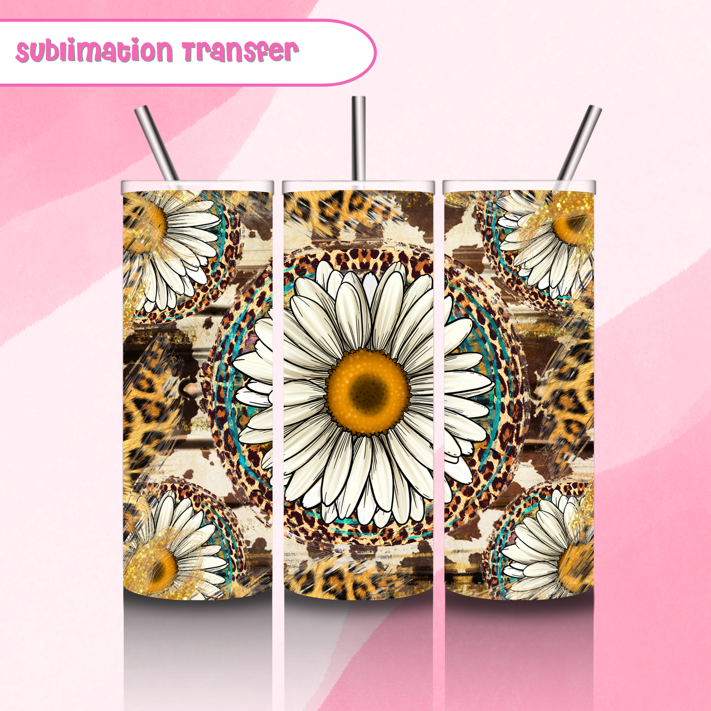Sublimation Tumbler Transfer 20 oz- Leopard Sunflower