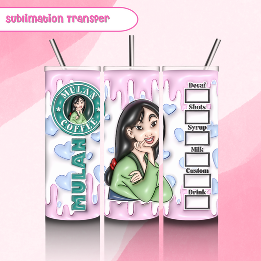 Sublimation Tumbler Transfer 20 oz- Mulan Starbies