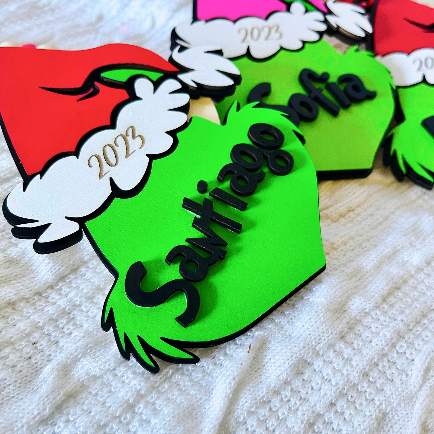 Wood Grinch Ornament with Name